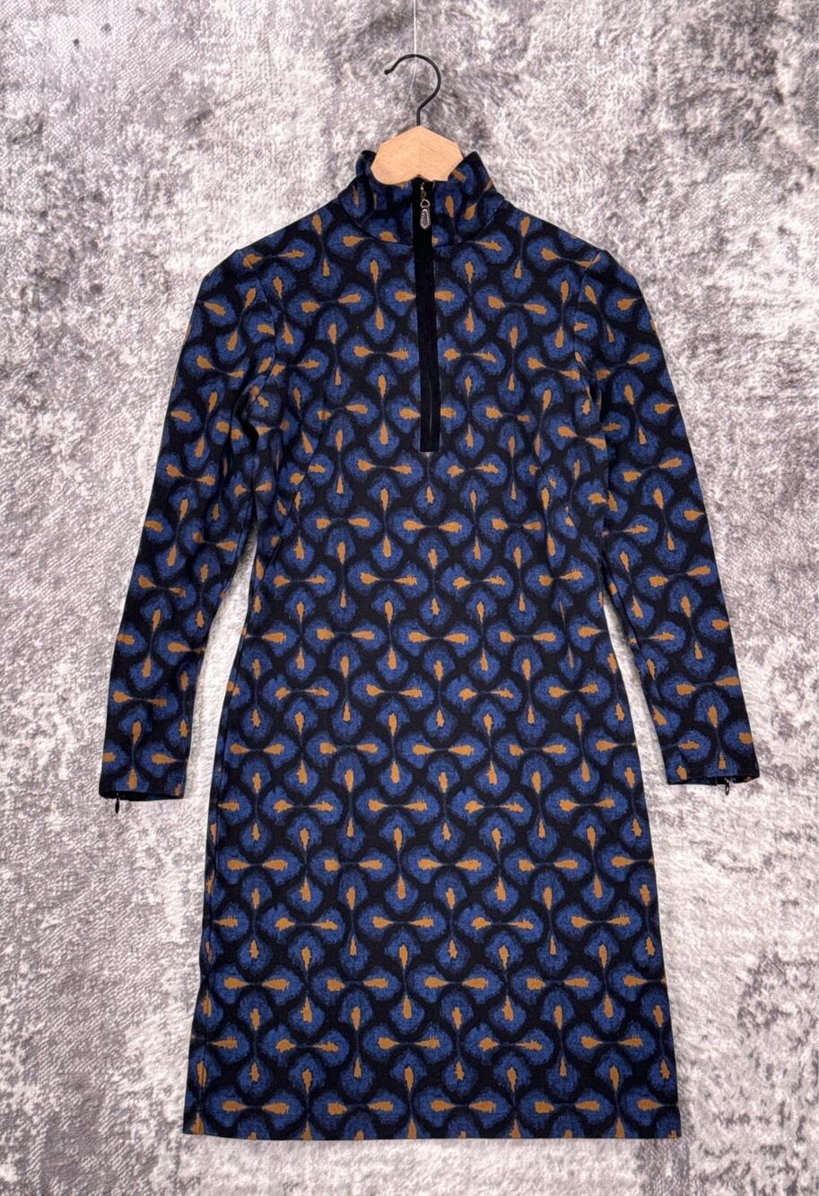 J McLaughlin Dress XS Womens Catalina Cloth Blue Print Long Sleeve 1/4 Zip Mini